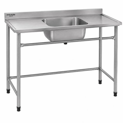 Mesa com Cuba - 1500x600 - Contraventado - Aço Inox 430