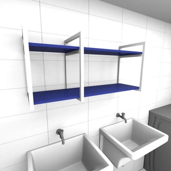 Prateleira industrial para lavanderia aço cor branco mdf 30cm cor azul escuro modelo indb19azlav - 1