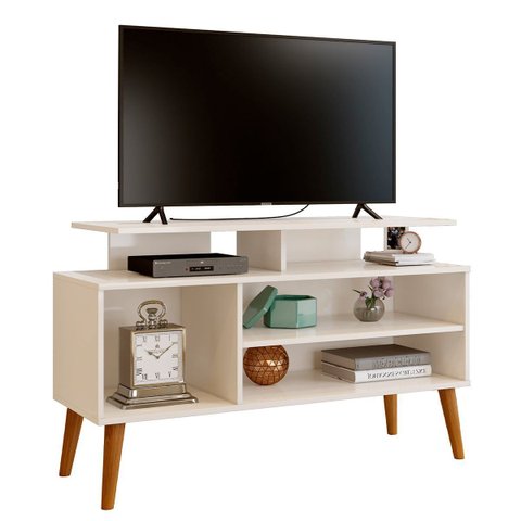 Rack Bancada para Tv de até 42" 2 Prateleiras Lynne Off White/canela