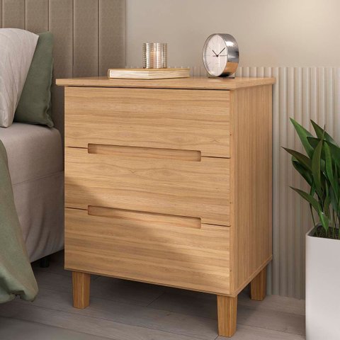 Mesa de Cabeceira Logan em Mdf 62,7x77cm 3 Gavetas Olmo 1009