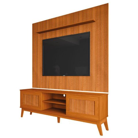 Rack Bancada King com Painel para Tv até 75 Polegadas Avante Cedro Ripado Impressão 3d Edn Cedro