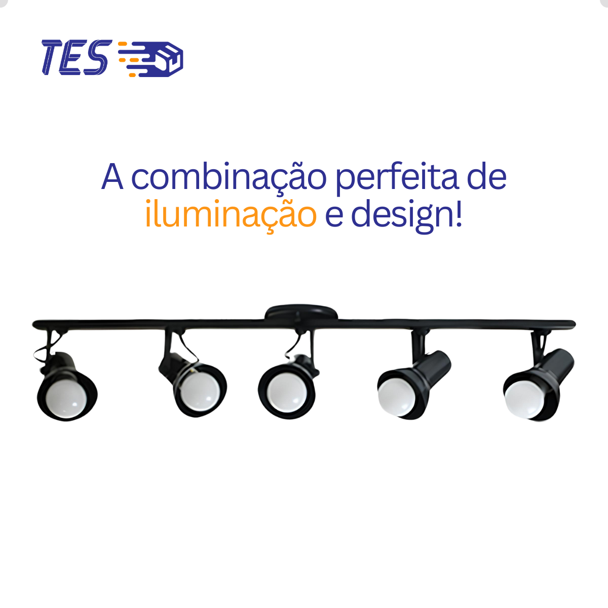 Spot Trilho 5 Sobrepor Direcionável E-27 Preto - 2