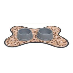 Kit Tapete Comedouro/Bebedouro - Marrom E Cinza - 1