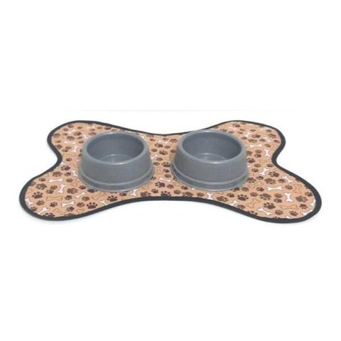 Kit Tapete Comedouro/Bebedouro - Marrom E Cinza