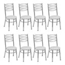 Ver imagem 1 de Conjunto 8 Cadeiras para Sala de Jantar Tradicional Cromado/Branco