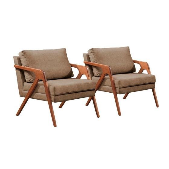 Conjunto 2 Poltronas Mona Luxo Madeira Maciça Tecido Linho:linho Cappuccino