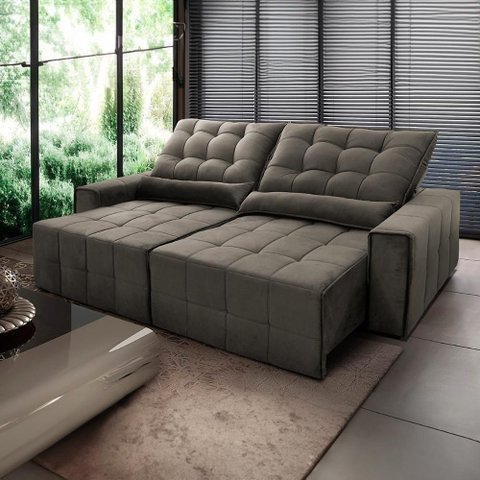 Sofá Retrátil Reclinável Alaska 3,00m Suede Velut Molas no Assento - King House