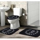 Ver imagem 1 de Tapete Jogo de Banheiro Preto Antiderrapante Kit 3 Peças Ramos Cinza