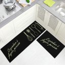 Ver imagem 1 de Jogo Tapete Cozinha Preto Algodão Antiderrapante 3 Peças Frase Marfim