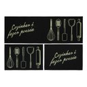 Ver imagem 2 de Jogo Tapete Cozinha Preto Algodão Antiderrapante 3 Peças Frase Marfim