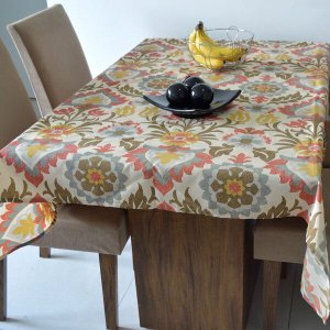 Toalha de Mesa Wendy Plantas Cores Quentes - 140x140cm