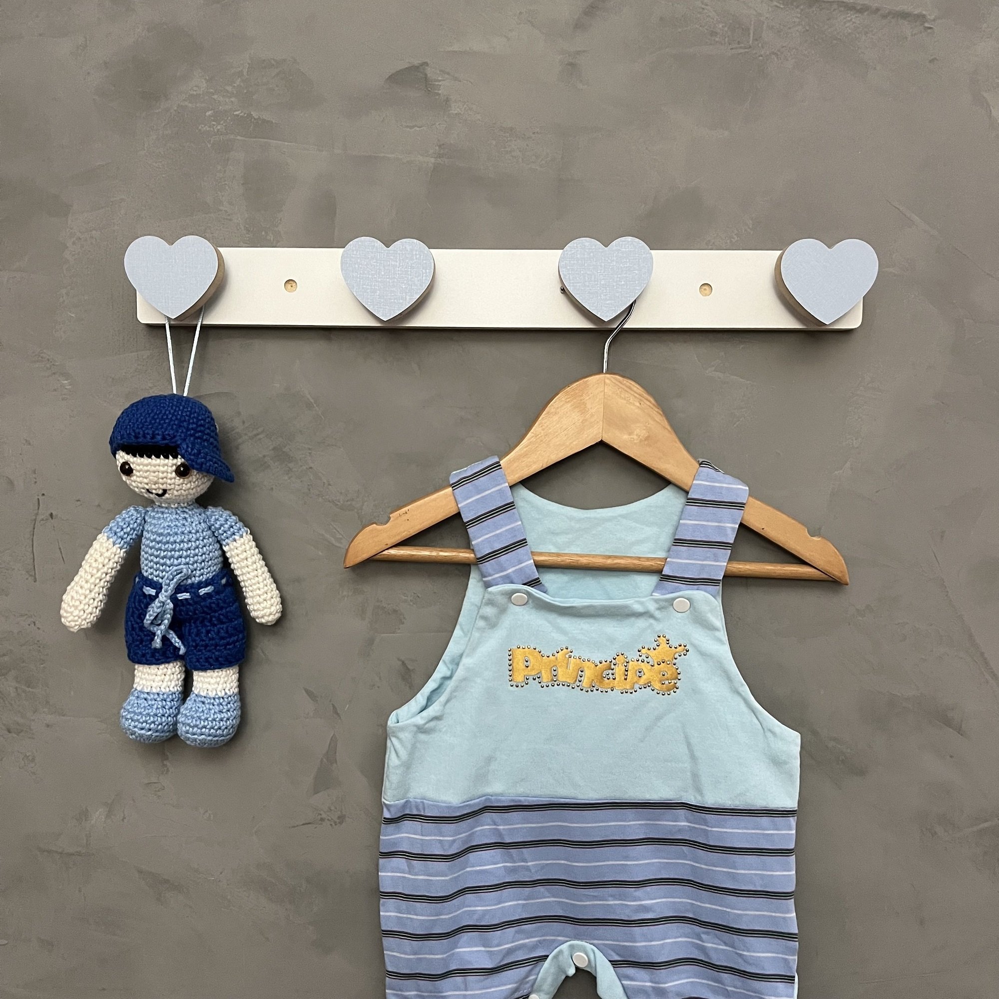 Cabideiro de Parede Infantil Coração Suporte Gancho Roupas:azul