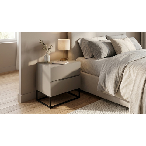 Mesa de Cabeceira Eros Cinza MDF 60cm Pés Ferro Preto Premium