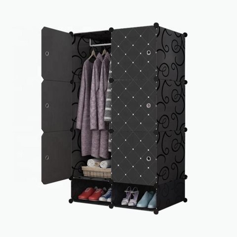 Guarda Roupa Modulado Armário Organizador Modular 6 Portas de Bater Plástico Preto Yeet 75cm