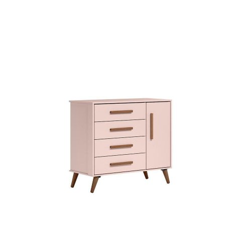 Cômoda Artemis Retrô 4 Gavetas 1 Porta MDP MDF Rosa Qmovi