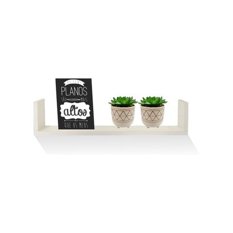 Prateleira Decorativa tipo U - MDF Branco 60x11,5x10 cm - Smart Eco