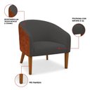 Ver imagem 3 de Poltrona Sala Decorativa Stella Pé Madeira Trapézio Castanho Sintético Pu Nozes/bouclê Grafite D03 -
