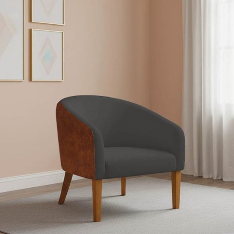 Poltrona Sala Decorativa Stella Pé Madeira Trapézio Castanho Sintético Pu Nozes/bouclê Grafite D03 -