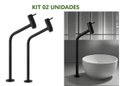 Ver imagem 1 de Kit 02 Torneiras com Bica Alta Preto Fosco para Banheiro Água Fria F139