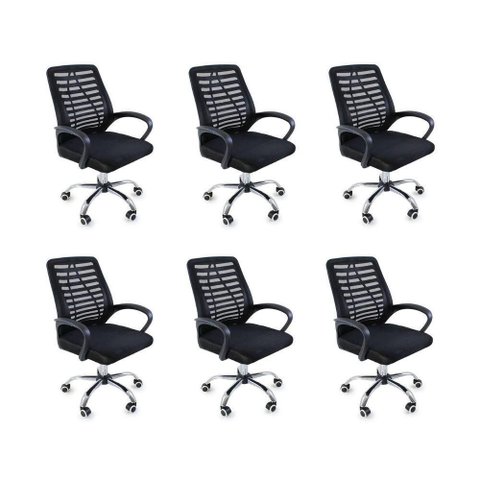 Kit 6 Cadeiras de Escritório Esteirinha Mesh Ergonômica Giratória Preto
