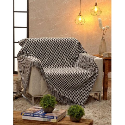 Manta para Sofá Dupla Face Jacquard Pied de Poule Preto/Branco - 135x200cm
