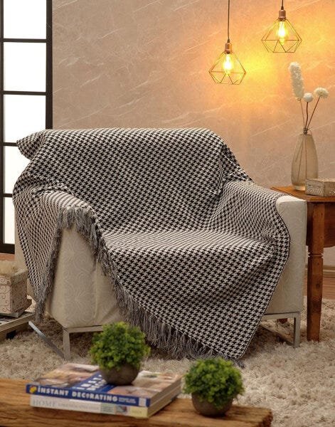 Manta para Sofá Dupla Face Jacquard Pied de Poule Preto/Branco - 135x150cm - 1