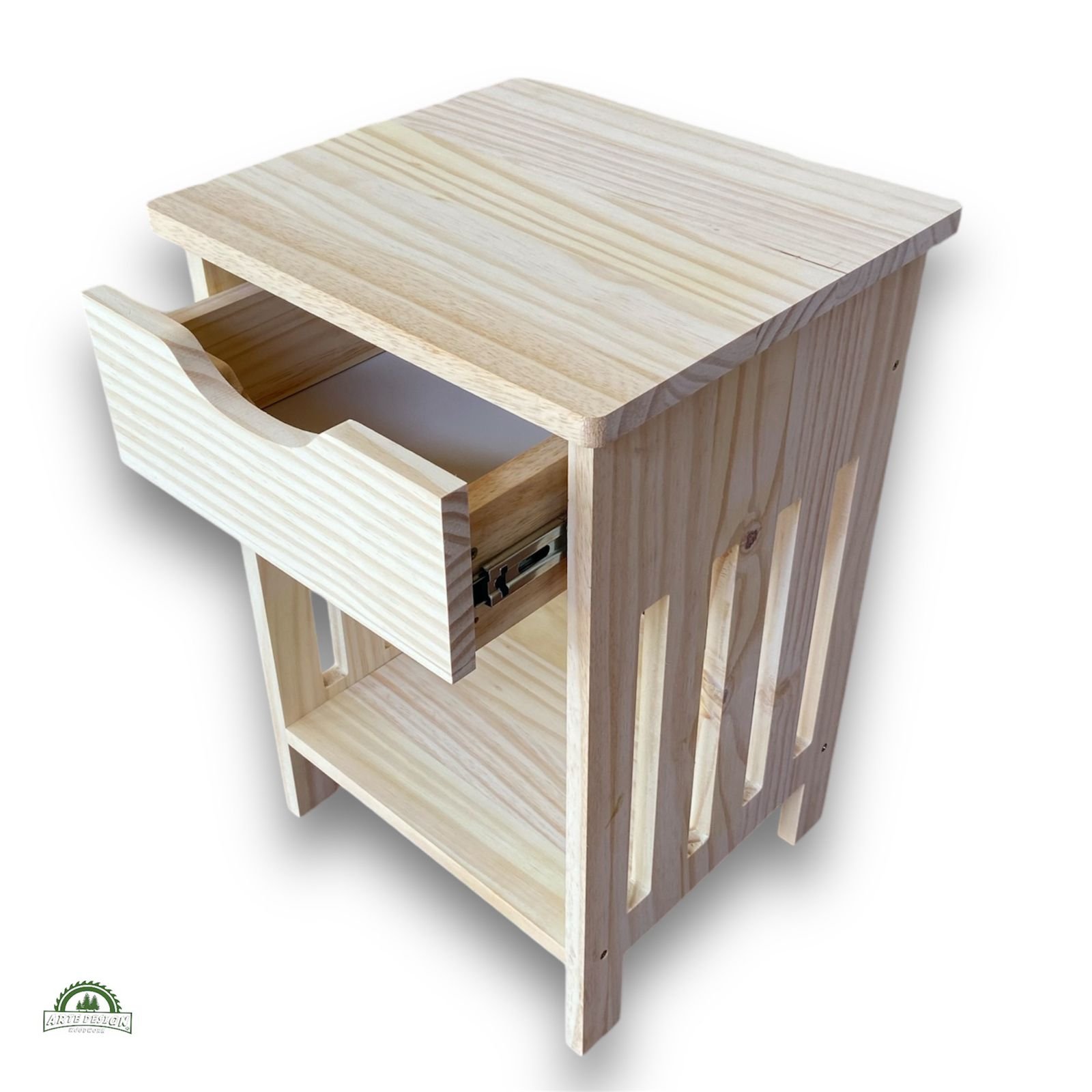 Mesa de Cabeceira com Gaveta Mesa de Cabeceira Quarto de Madeira Natural Arte Design Wood - 5