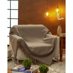 Manta para Sofá Dupla Face Jacquard Pied de Poule Marrom/Bege - 135x150cm - 1