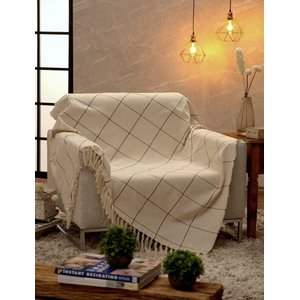 Manta para Sofá Grid Off White/Preto - 140x150cm