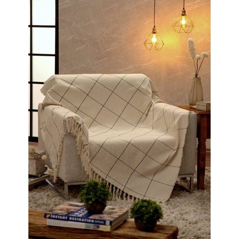 Manta para Sofá Grid Off White/Preto - 140x150cm