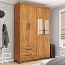 Ver imagem 1 de Guarda-roupa Solteiro Genova 4 Portas 2 Gavetas com Espelho 22113 Cinamomo - Carioca Móveies