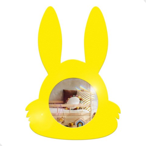 Espelho Infantil Colorido Coelho Amarelo 25x35cm - Formatos Únicos para Decoração de Enxoval