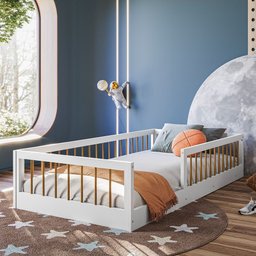 Cama Montessoriana Infantil Berço Grade de Proteção Quarto da Criança com Colchão Cor Branco/nature - 3