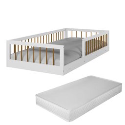 Cama Montessoriana Infantil Berço Grade de Proteção Quarto da Criança com Colchão Cor Branco/nature - 2