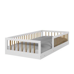 Cama Montessoriana Infantil Berço Grade de Proteção Quarto da Criança com Colchão Cor Branco/nature - 4