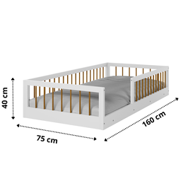 Cama Montessoriana Infantil Berço Grade de Proteção Quarto da Criança com Colchão Cor Branco/nature - 5