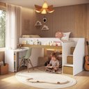 Ver imagem 3 de Cama Juvenil com Estação de Trabalho 230cm Branco/Carvalho - Completa Móveis