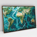 Ver imagem 1 de Quadro Decorativo Mapa Planeta Terra em Tela Canvas Tacolado Moldura Flutuante 4,5cm Freijó 60 X 90c