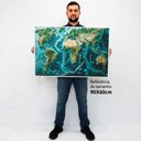 Ver imagem 2 de Quadro Decorativo Mapa Planeta Terra em Tela Canvas Tacolado Moldura Flutuante 4,5cm Freijó 60 X 90c