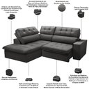 Ver imagem 4 de Sofá 3 Lugares Retrátil Reclinável Chaise Esquerdo 243cm Solin F04 Veludo Grafite - Lyam Decor