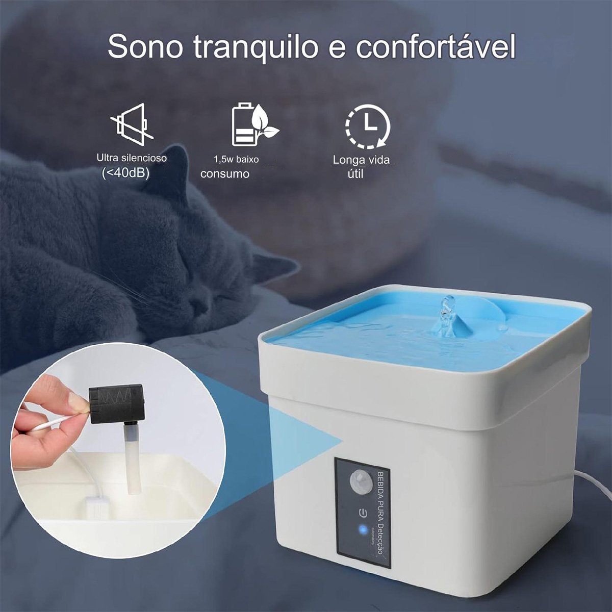 Fonte Agua Bebedouro Automatico Sensor Pet Cachorro Gato Animais Estimaçao 1,5 Litros Filtro Limpeza - 8