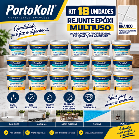 Kit 18 Rejunte Multiuso Epóxi Branco Porto Koll 1kg