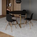 Ver imagem 1 de Mesa Jantar Industrial Redonda 110Cm Preta Base V Dourada Com 4 Cadeiras Madeira Pretas Cor: Preto