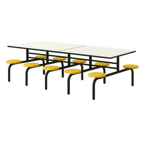 Mesa para Refeitório Fixa 10 Lugares Mdp Branco de 25 Mm - Assento Amarelo - 50105