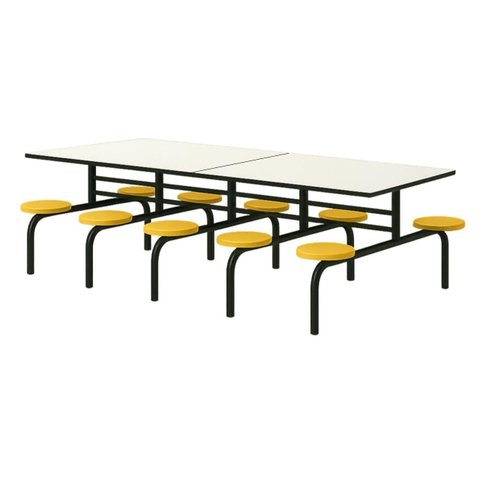 Mesa para Refeitório Fixa 10 Lugares MDP Branco de 25 mm - Assento Amarelo - 50105