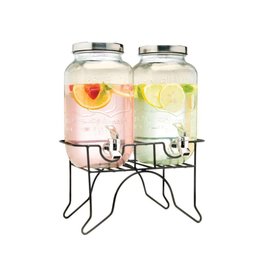 Suqueira Dupla Vidro 10 Litros com Suporte Kit Conjunto Dispenser Refresqueira Agua Sucos Bebidas - 2 Suqueira Dupla Vidro 10 Litros com Suporte Kit Conjunto Dispenser Refresqueira Agua Sucos Bebidas - 2