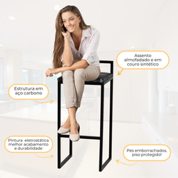 Kit 2 Banqueta Quadrada Preta para Balcão Ilha Cozinha Gourmet Bancada Piscina Bares Àrea de Lazer - 4