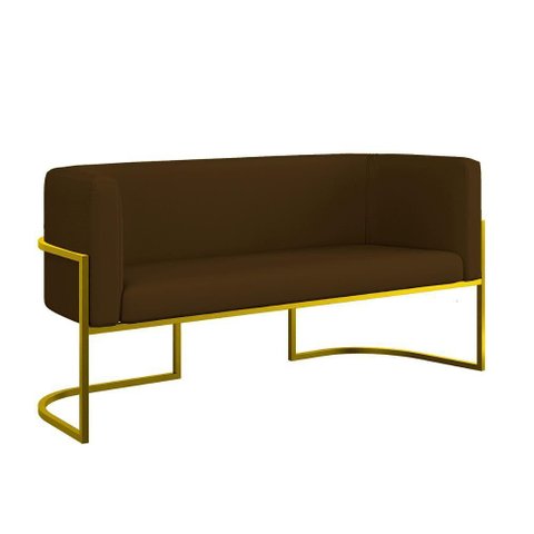 Sofá Namoradeira Corino 2 Lugares Moderna Base Metal Gold Marrom