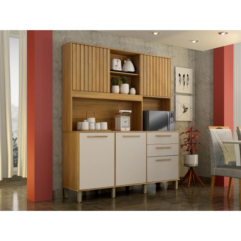 Armario de Cozinha Diamante 5 Portas 2 Gavetas Valdemoveis Cinamomo Off