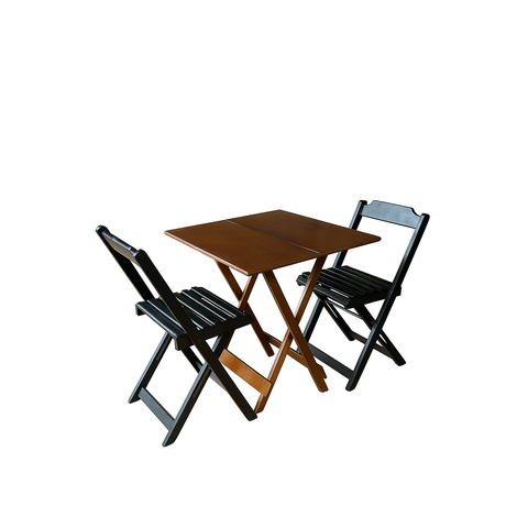 Conjunto Mesa Dobrável 70x70 Tampo Mdf e 02 Cadeiras Dobrável Retrátil:imbuia/preto